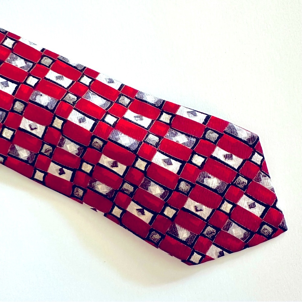 IMM 100% Silk Made in Italy Vintage Red and Black Geometric Tie